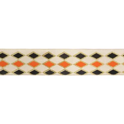 2.5"X10YD WIRED BLACK/ORANGE DIAMOND PATTERN RIBBON