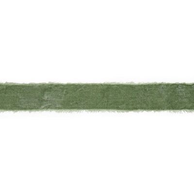 1.5"X5YD SAGE GREEN VELVET FRAYED RIBBON - NON WIRED
