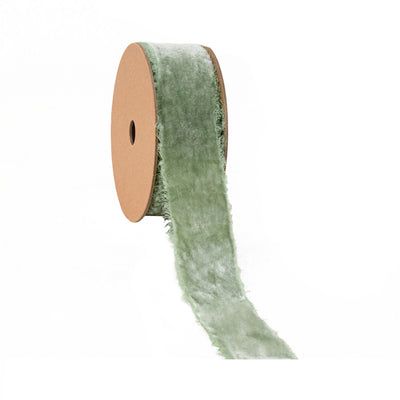 1.5"X5YD SAGE GREEN VELVET FRAYED RIBBON 1.5"X5YD SAGE GREEN VELVET FRAYED RIBBON