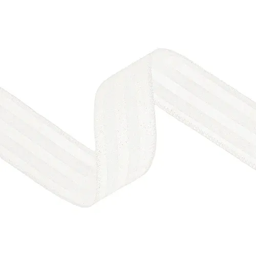 1.5"X10YD WHITE STRIPE GLITTERED RIBBON