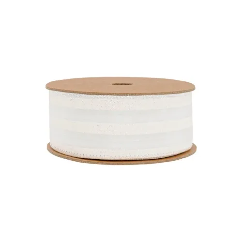 1.5"X10YD WHITE STRIPE GLITTERED RIBBON