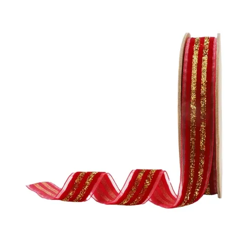 7/8"X10YD RED/GOLD METALLIC STRIPED RIBBON