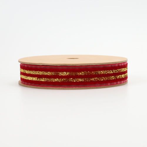 7/8"X10YD RED/GOLD METALLIC STRIPED RIBBON