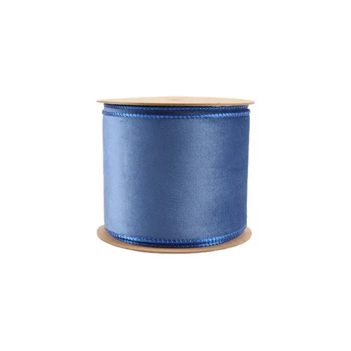 4"X10YD WIRED BLUE VELVET RIBBON