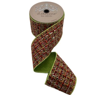 4" x 10yds boucle/dupion lime/burgundy/white