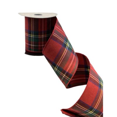 4" x 10yds faux wool traditional tartan, red-green