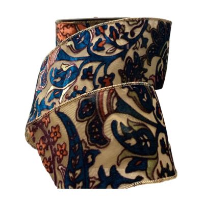 4" x 10yds burn out floral, blue-orange