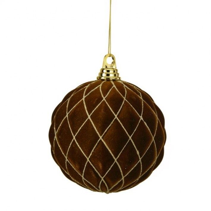 6" CHOCOLATE FLOCKED DIAMOND BALL ORNAMENT EACH