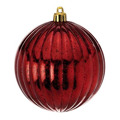 4" BURGUNDY RIDGED BALL ORNAMENT EACH