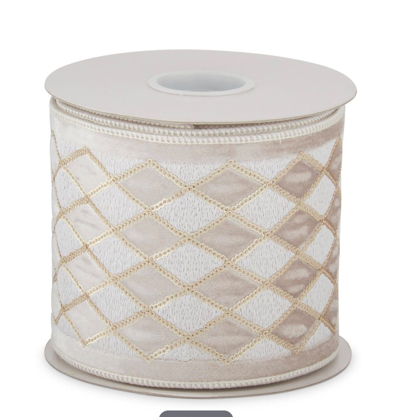 4"X 5YD Wired White &amp; Gold Diamond Stitched Ribbon