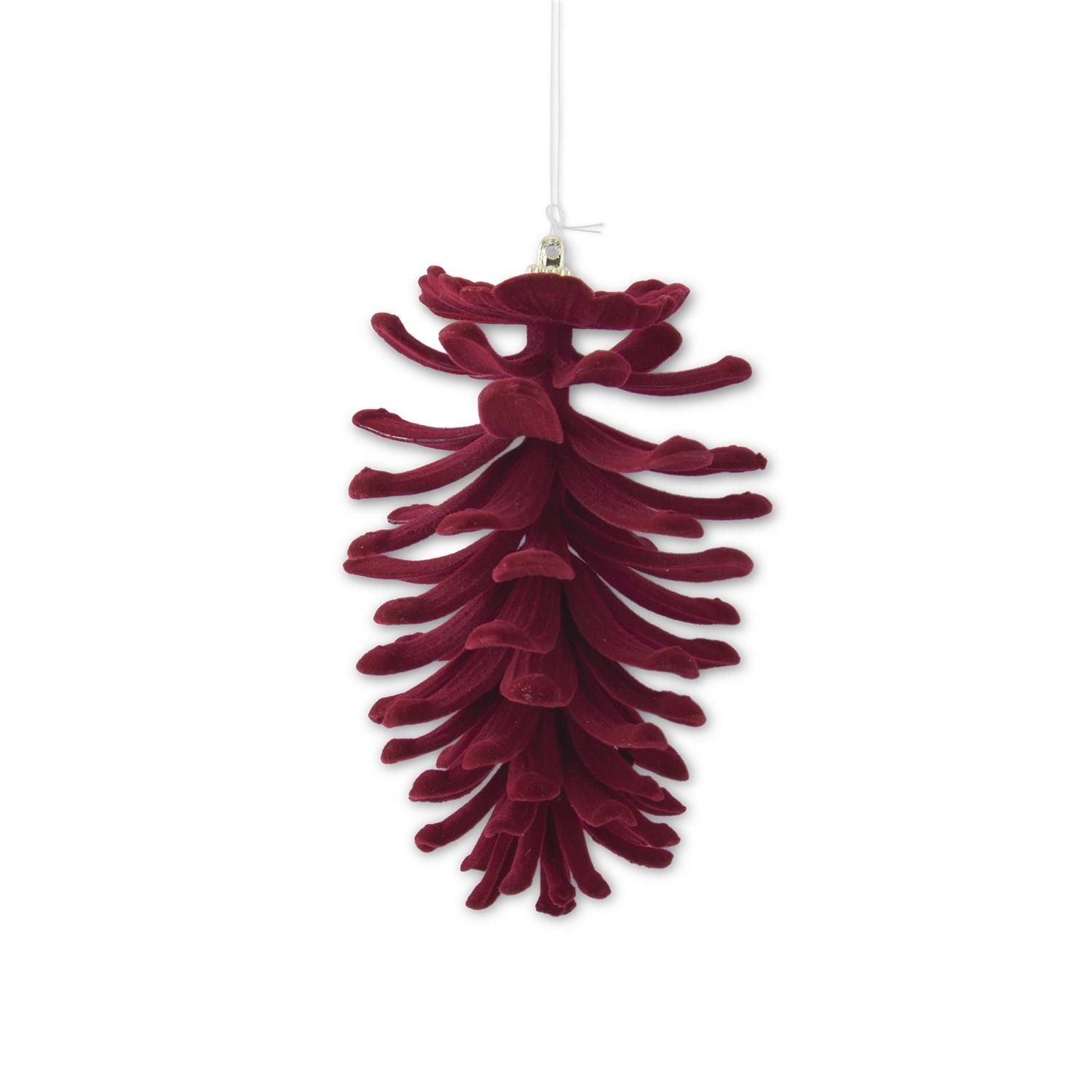5.5" Burgundy Velvet Flocked Open Pinecone Ornament
