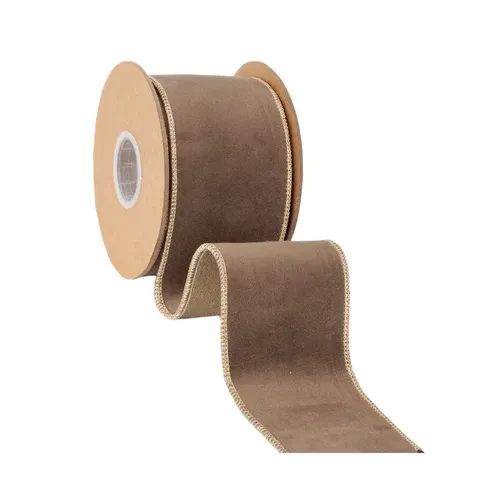 2 1/2" Wired Velvet Ribbon | Brown w/ Gold Metallic Backing | 10 Yard Roll