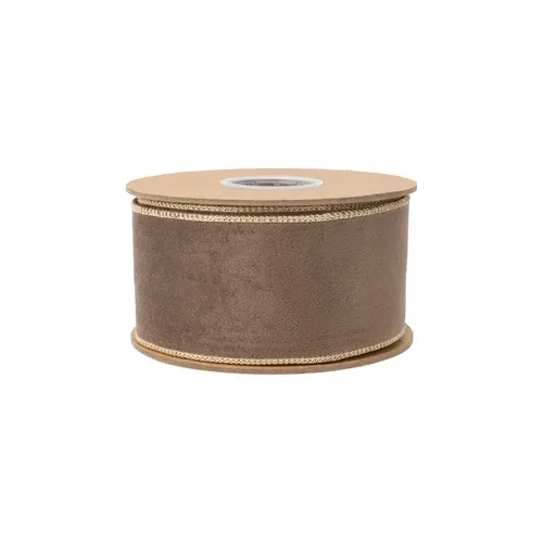 2 1/2" Wired Velvet Ribbon | Brown w/ Gold Metallic Backing | 10 Yard Roll