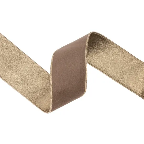 2 1/2" Wired Velvet Ribbon | Brown w/ Gold Metallic Backing | 10 Yard Roll