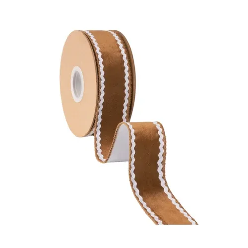 1-1/2" Wired Velvet Ribbon, Gingerbread w/ White Backing - Non Wired