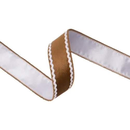 1-1/2" Wired Velvet Ribbon, Gingerbread w/ White Backing - Non Wired