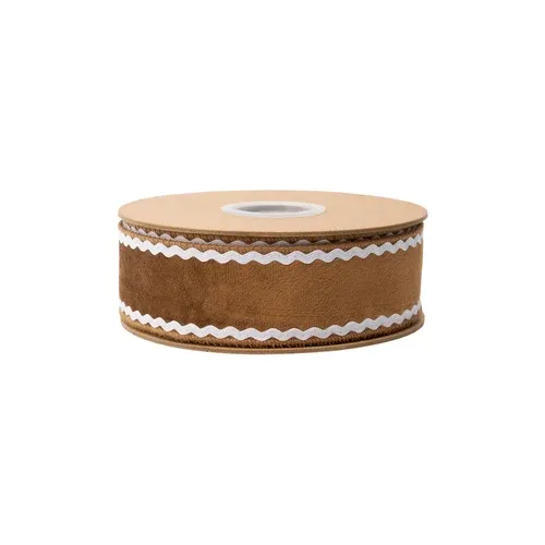 1-1/2" Wired Velvet Ribbon, Gingerbread w/ White Backing - Non Wired