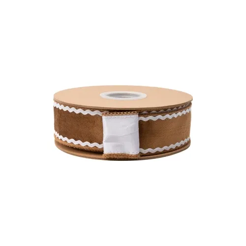1-1/2" Wired Velvet Ribbon, Gingerbread w/ White Backing - Non Wired