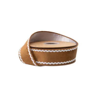 1-1/2" Wired Velvet Ribbon, Gingerbread w/ White Backing