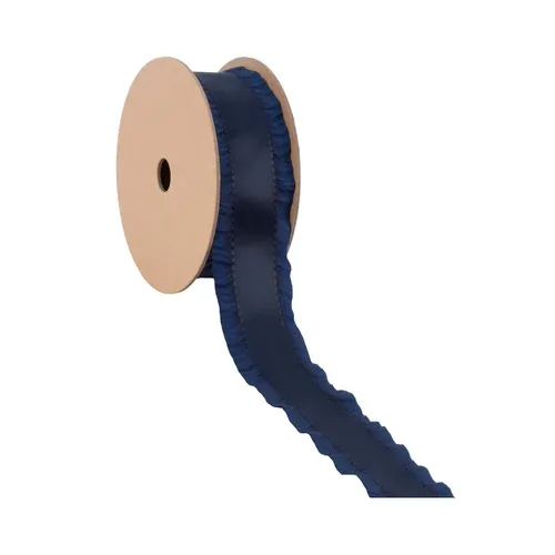 1-1/2" Ruffle Ribbon | Navy | 10 Yard Roll - Non Wired