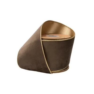 4” Classic Velvet Wired Ribbon | Brown w/ Gold Shimmer Satin Backing | 10 Yard Roll