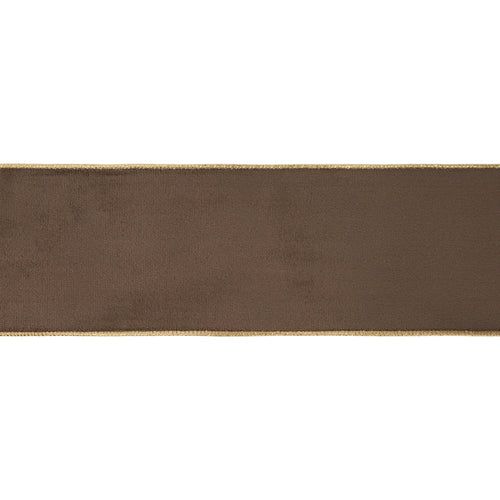 4” Classic Velvet Wired Ribbon | Brown w/ Gold Shimmer Satin Backing | 10 Yard Roll