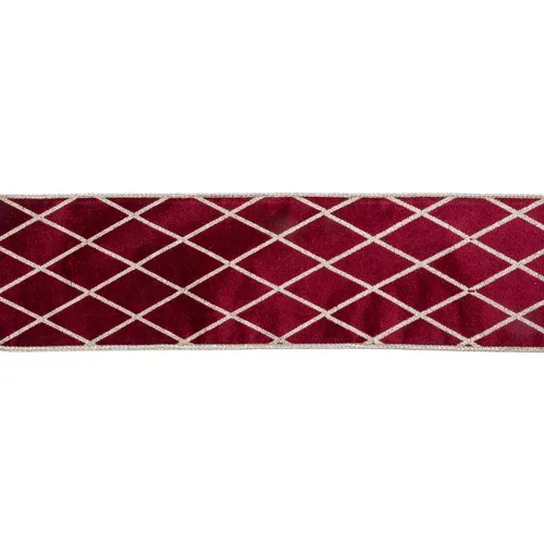 4"X10YD Wired Velvet Ribbon | Burgundy with Glittered Diamond