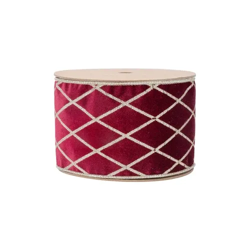 4"X10YD Wired Velvet Ribbon | Burgundy with Glittered Diamond