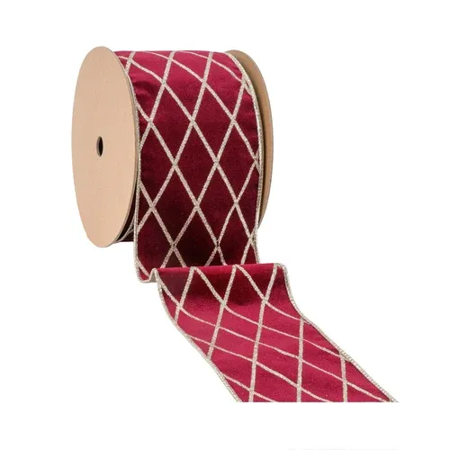 4"X10YD Wired Velvet Ribbon | Burgundy with Glittered Diamond
