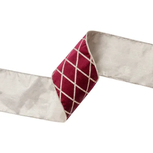 4"X10YD Wired Velvet Ribbon | Burgundy with Glittered Diamond