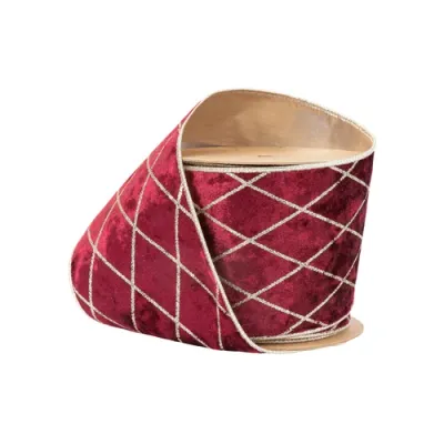 4"X10YD Wired Velvet Ribbon | Burgundy with Glittered Diamond