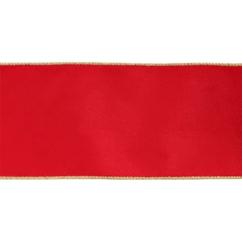 4"X10YD Velvet Wired Ribbon | Christmas Red/Gold