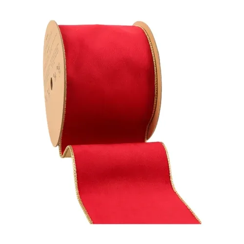 4"X10YD Velvet Wired Ribbon | Christmas Red/Gold