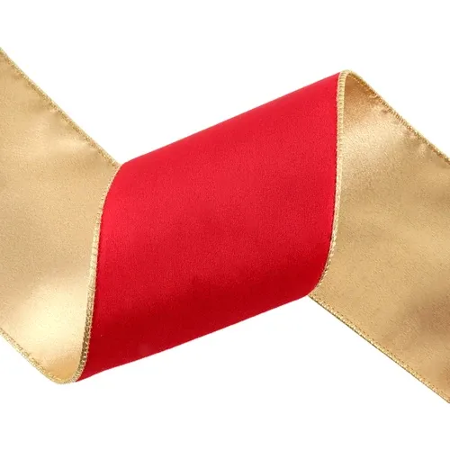 4"X10YD Velvet Wired Ribbon | Christmas Red/Gold