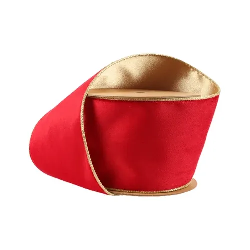 4"X10YD Velvet Wired Ribbon | Christmas Red/Gold