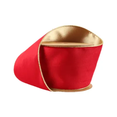 4"X10YD Velvet Wired Ribbon | Christmas Red/Gold