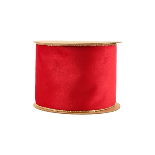 4"X10YD Velvet Wired Ribbon | Christmas Red/Gold