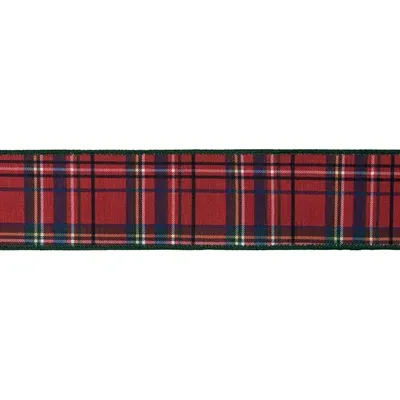 2 1/2" Wired Dupioni Ribbon | Red Traditional Plaid w/ Green Backing | 10 Yard Roll