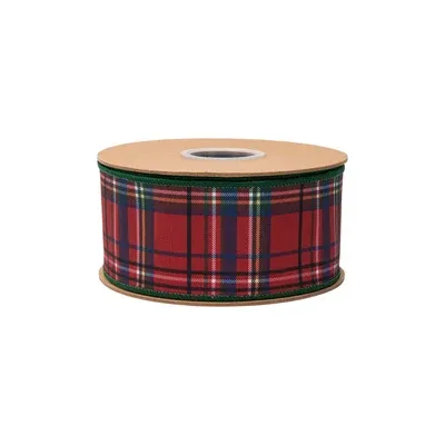 2 1/2" Wired Dupioni Ribbon | Red Traditional Plaid w/ Green Backing | 10 Yard Roll