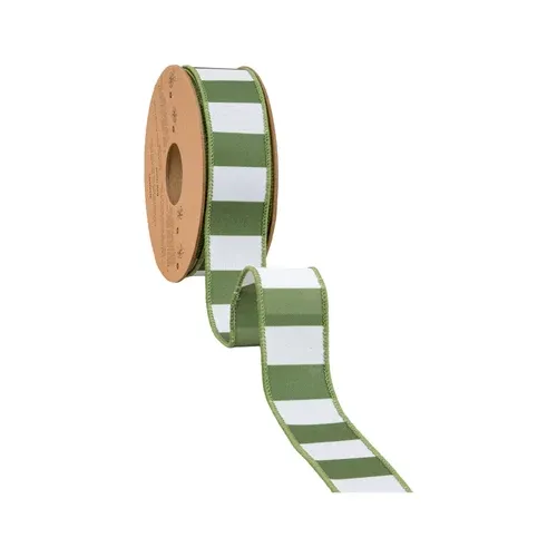 1 1/2"X10YD Wired Ribbon | Green Horizontal Stripe w/ Green Backing
