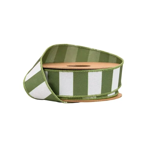 1 1/2"X10YD Wired Ribbon | Green Horizontal Stripe w/ Green Backing