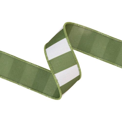 1 1/2"X10YD Wired Ribbon | Green Horizontal Stripe w/ Green Backing