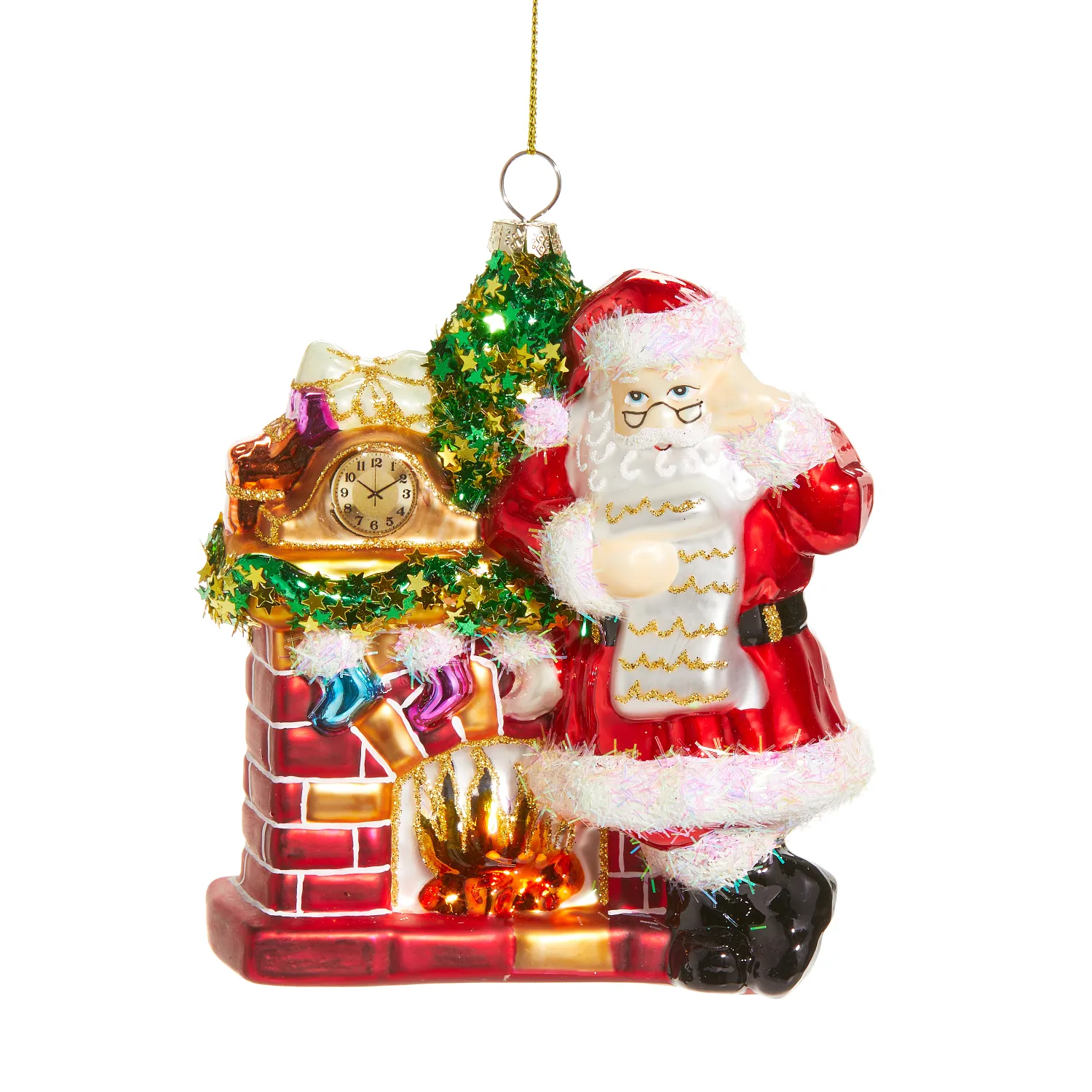 5" Santa with Fireplace Ornament