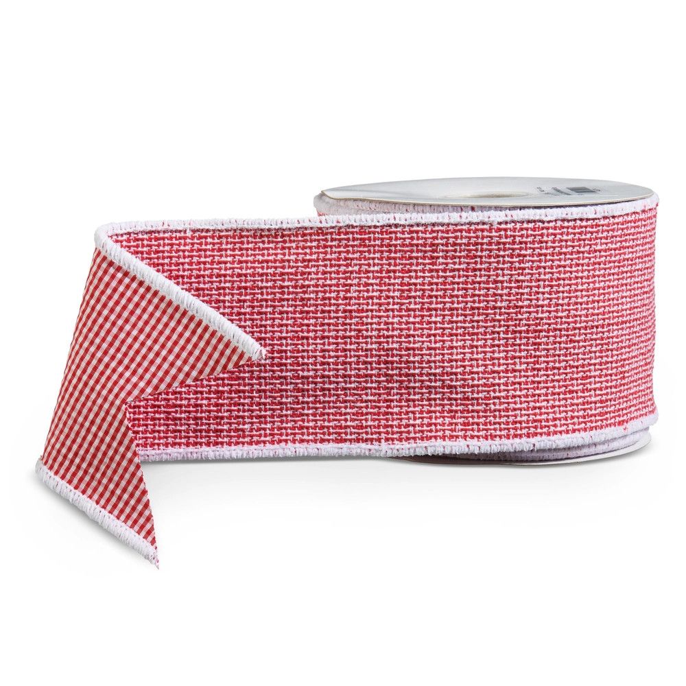 4" X 10 Yds Red and White Plaid Back Wired Ribbon