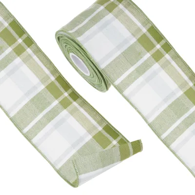 4" X 10 Yds Green Plaid Wired Ribbon