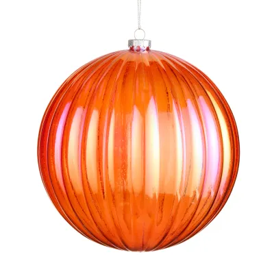 8" Iridescent Red Ribbed Ball Ornament