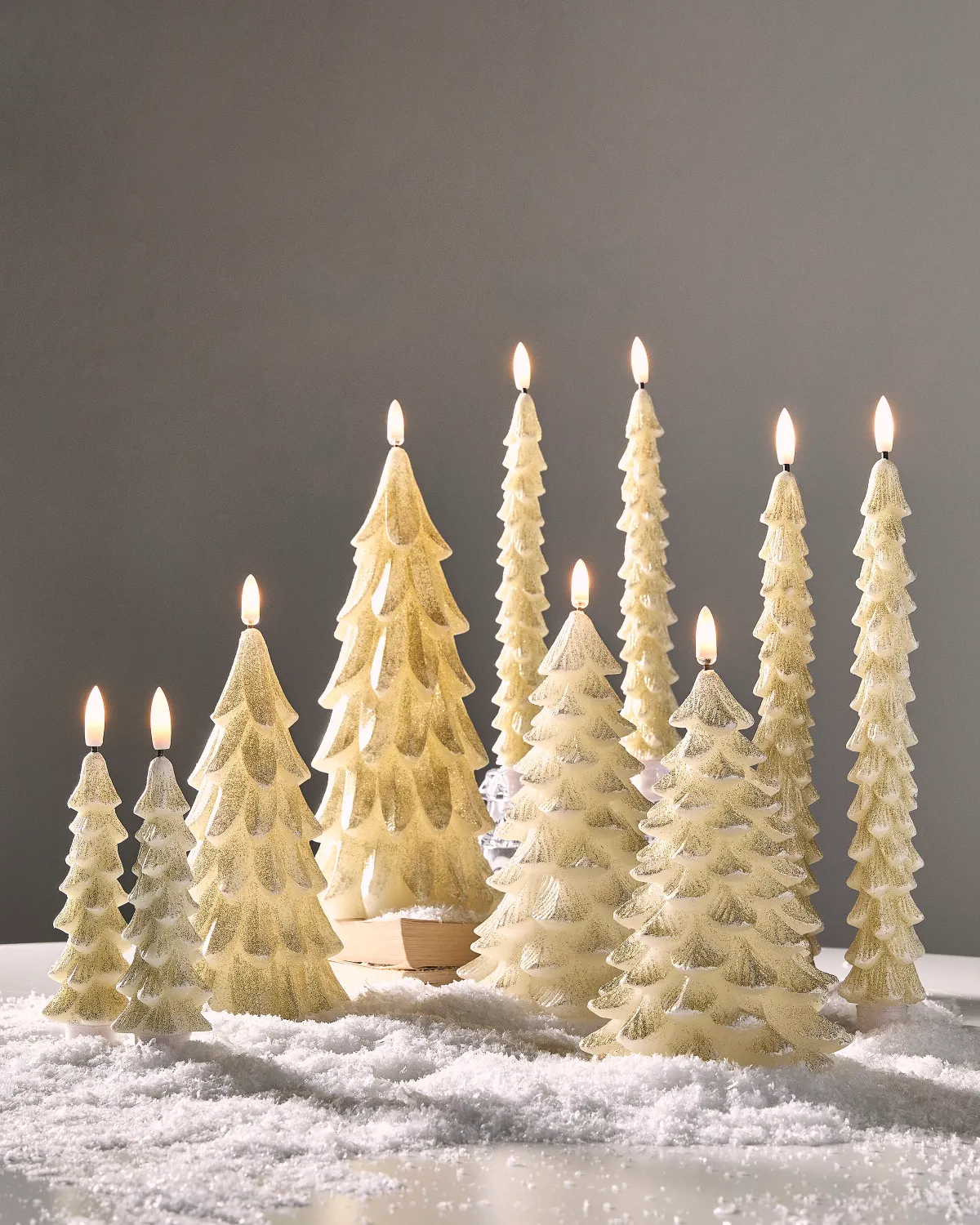 6" Glittered Gold Mini Tree Taper Candles