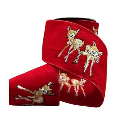 4" x 5yds felt baby reindeer embroidery, red