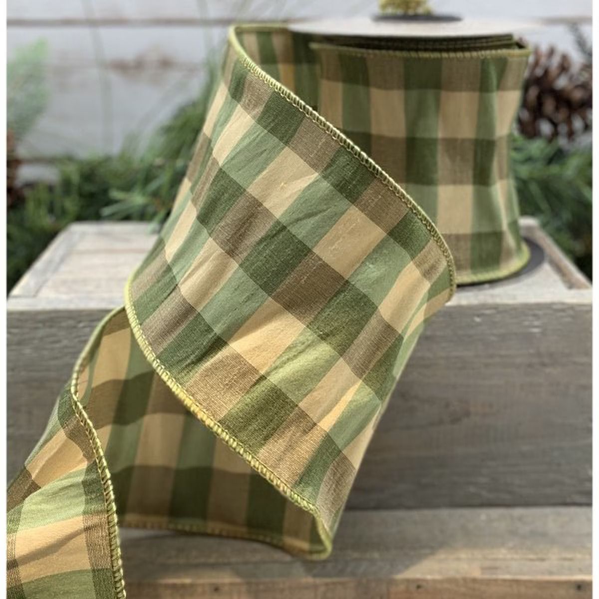 4" x 10yds sun valley check, olive-gold