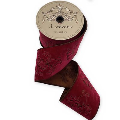 4" x 5yds velvet majestic scroll embroidery, burgundy
